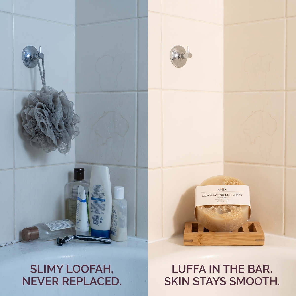 Slimy loofah, never replaced. Luffa in the bar, skin stays smooth. VERA Exfoliating Luffa Bar (v1)