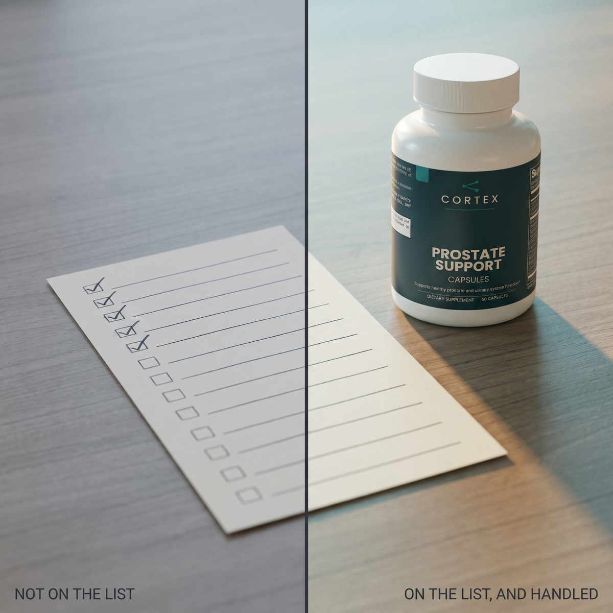 Not on the list, then on the list and handled — CORTEX Prostate Support (v1)