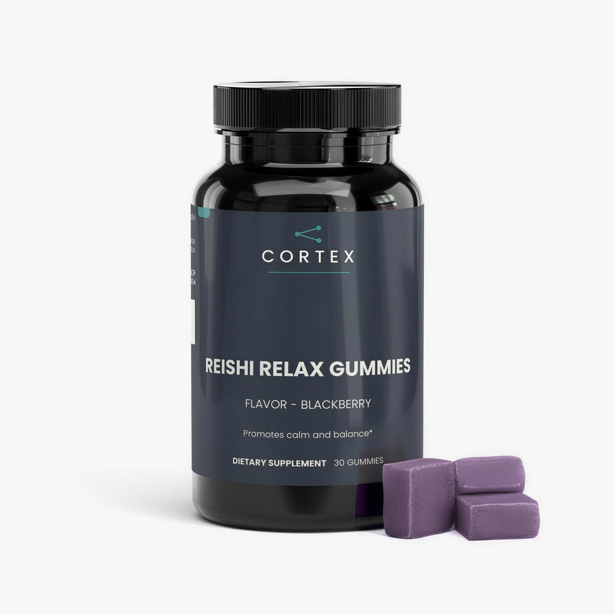 CORTEX Reishi Relax Gummies, blackberry, 30 gummies (hero v1, 4K)