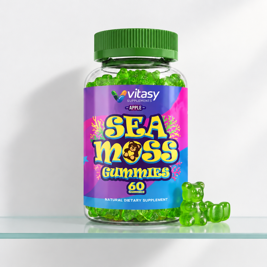 Sea Moss Gummies v7 - Apple hero on glass shelf