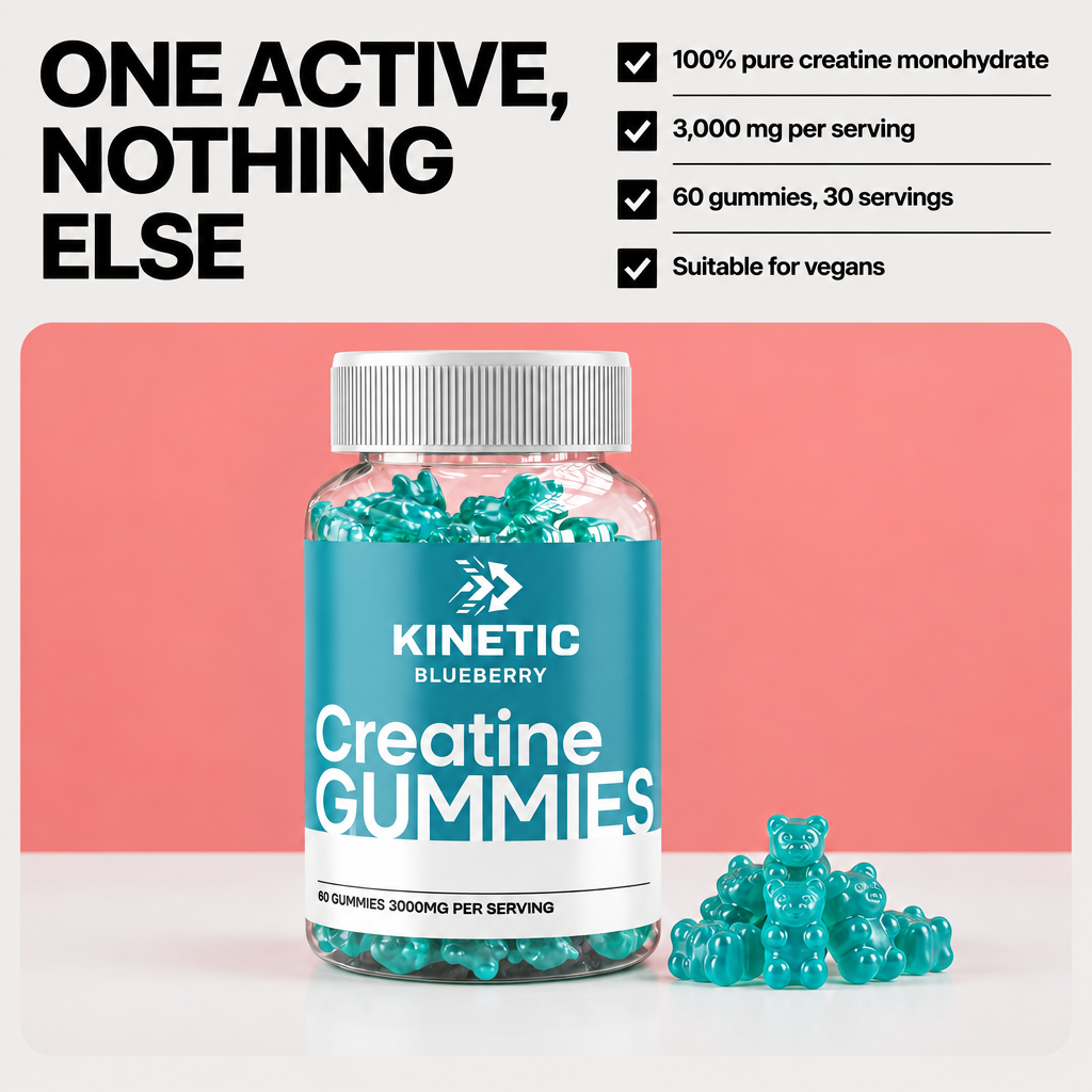 Creatine Gummies - One active, nothing else: 100% pure creatine monohydrate, 3000mg per serving, 60 gummies, 30 servings, suitable for vegans