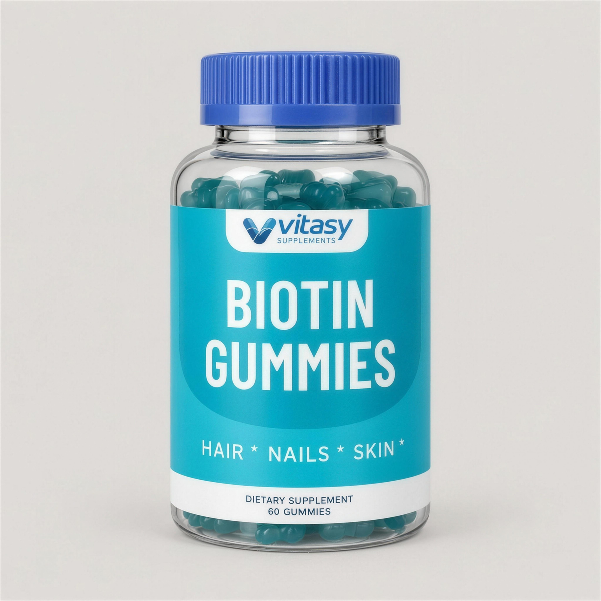 Vitasy Biotin Gummies blueberry bottle, 60 gummies