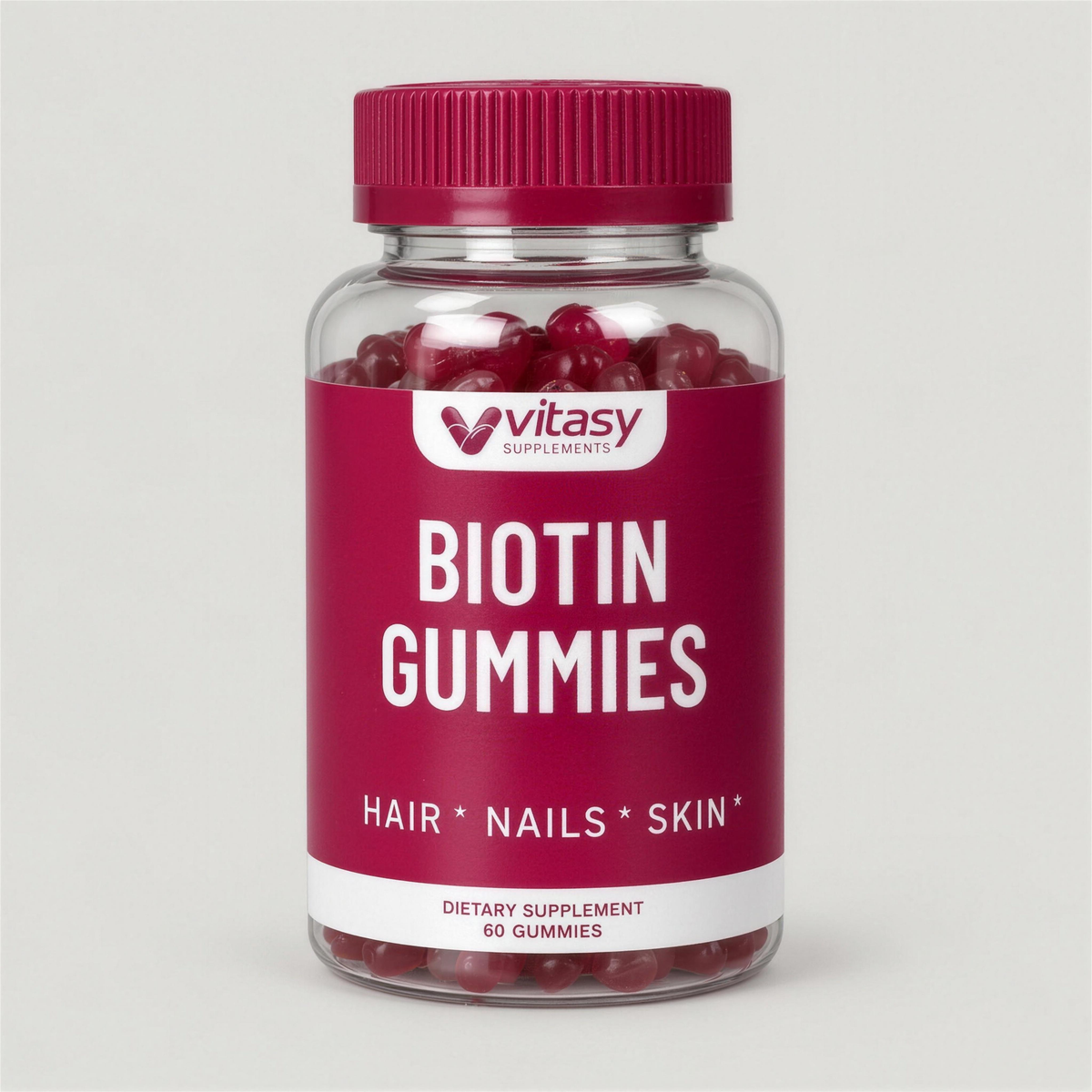 Vitasy Biotin Gummies cherry bottle, 60 gummies