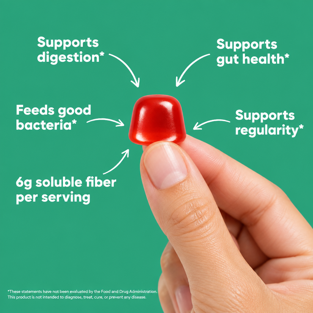Supports digestion, supports gut health, feeds good bacteria, supports regularity, 6g soluble fiber per serving. These statements have not been evaluated by the Food and Drug Administration