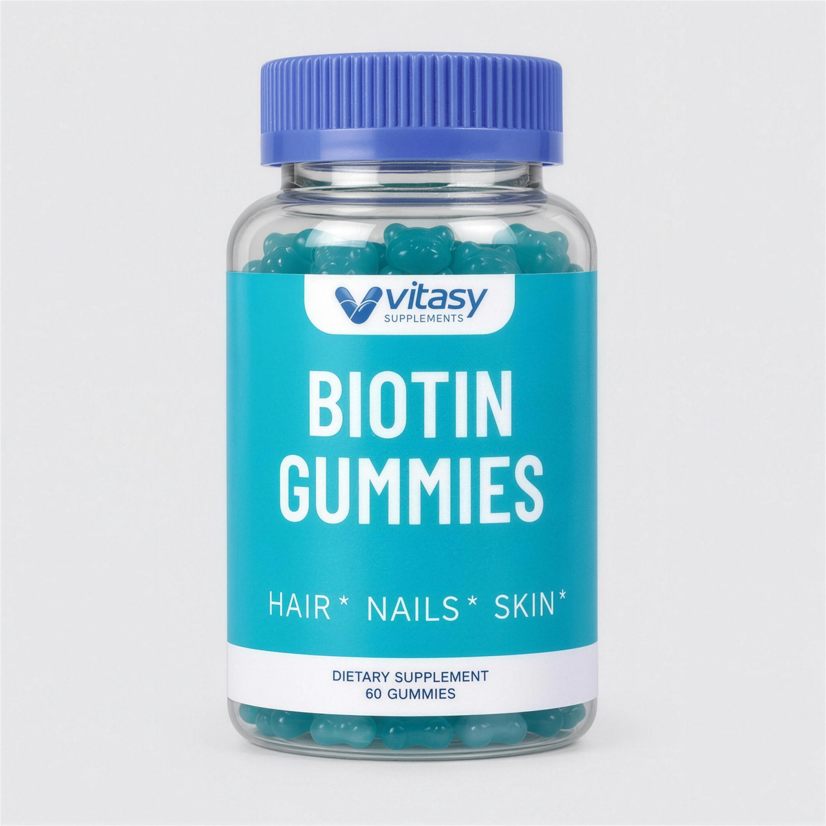 Vitasy Biotin Gummies blueberry bottle, 60 gummies