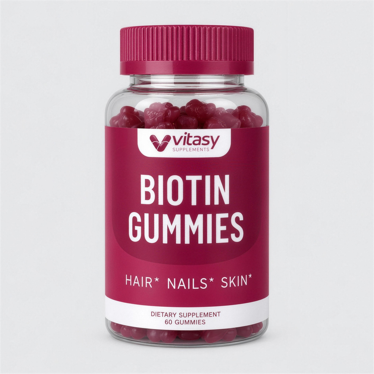 Vitasy Biotin Gummies cherry bottle, 60 gummies