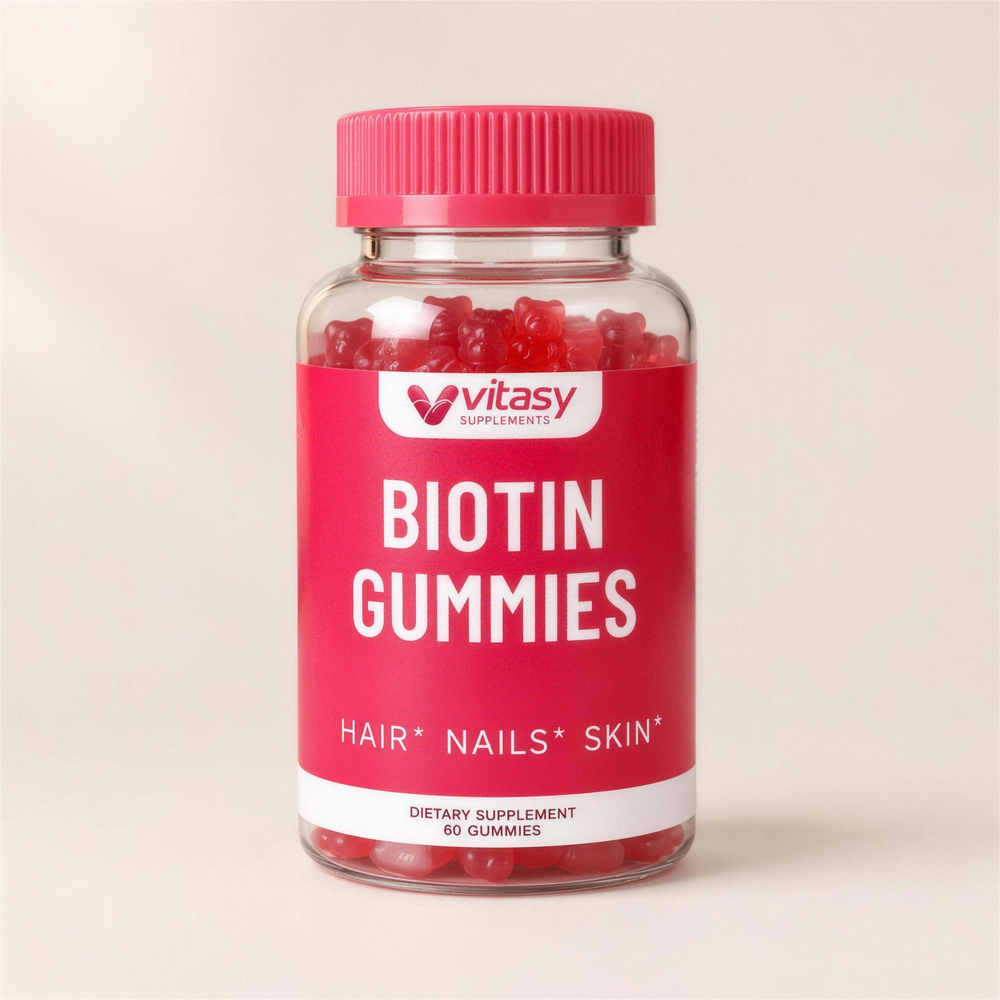 Vitasy Biotin Gummies strawberry bottle, 60 gummies