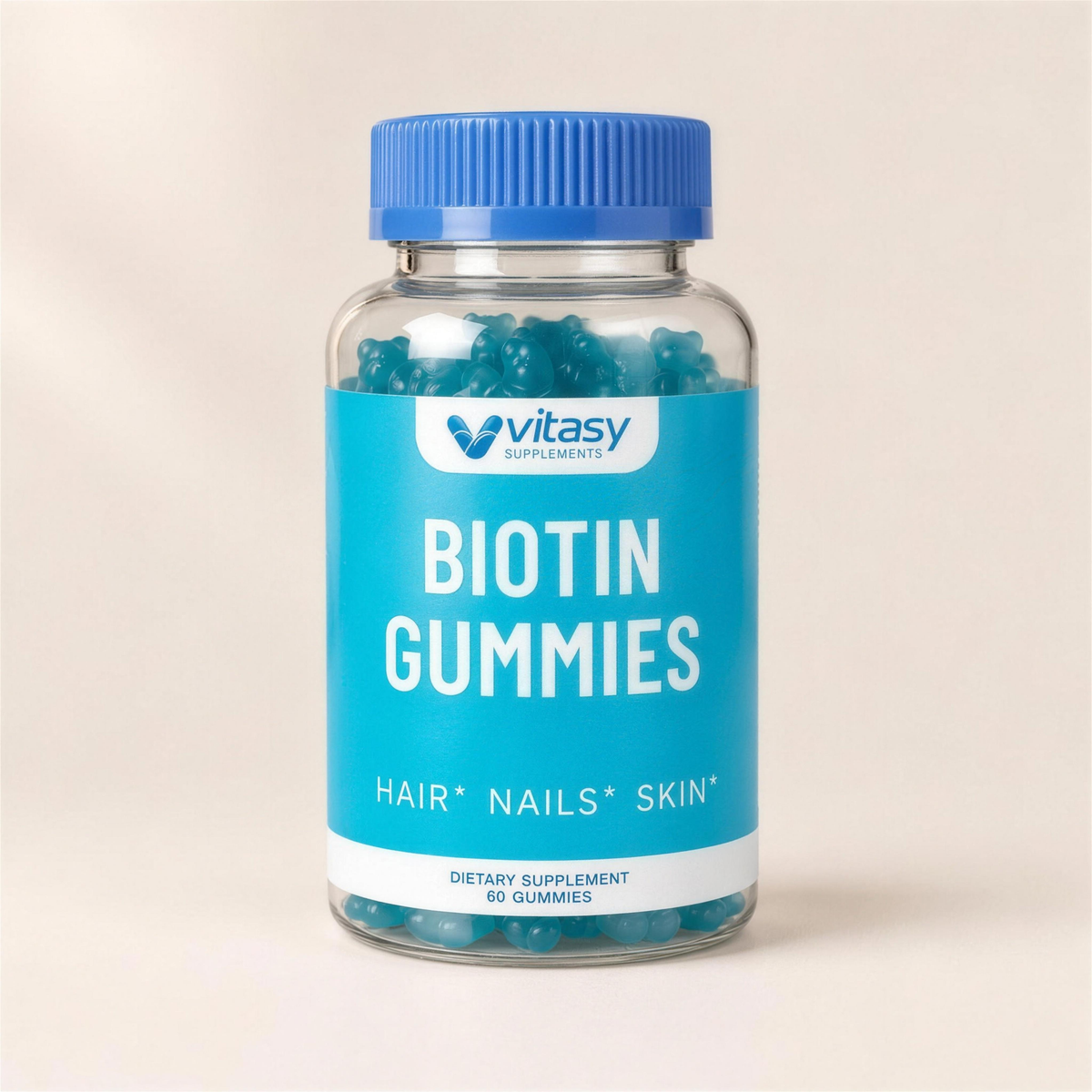 Vitasy Biotin Gummies blueberry bottle, 60 gummies