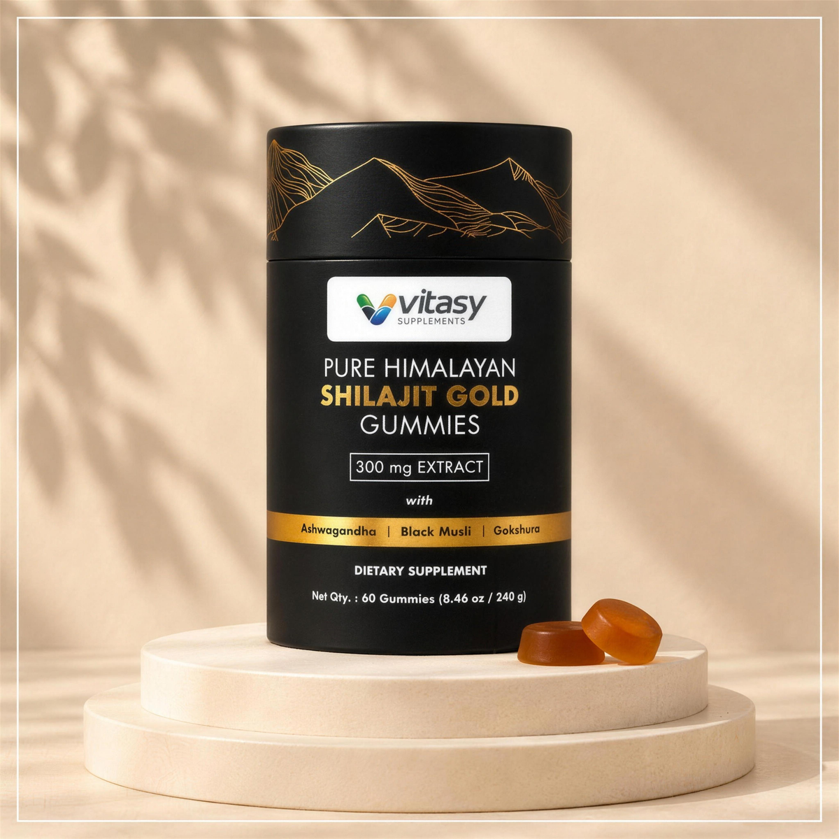 Vitasy Pure Himalayan Shilajit Gold Gummies, 300 mg extract, 60 gummies (v2)