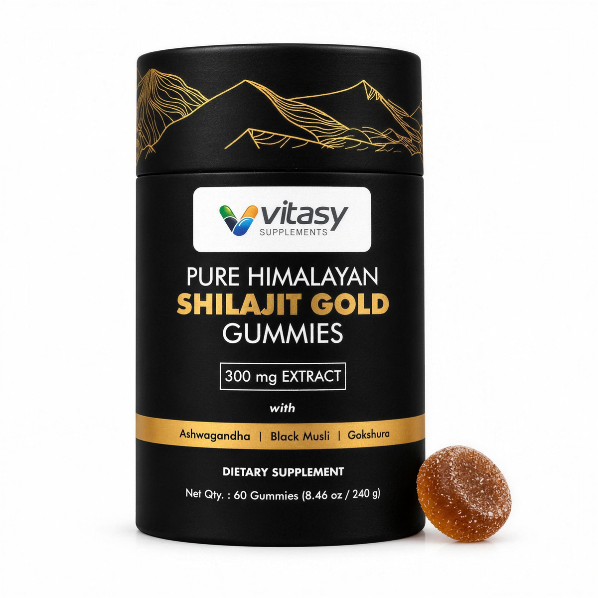 Vitasy Pure Himalayan Shilajit Gold Gummies, 300 mg extract, 60 gummies