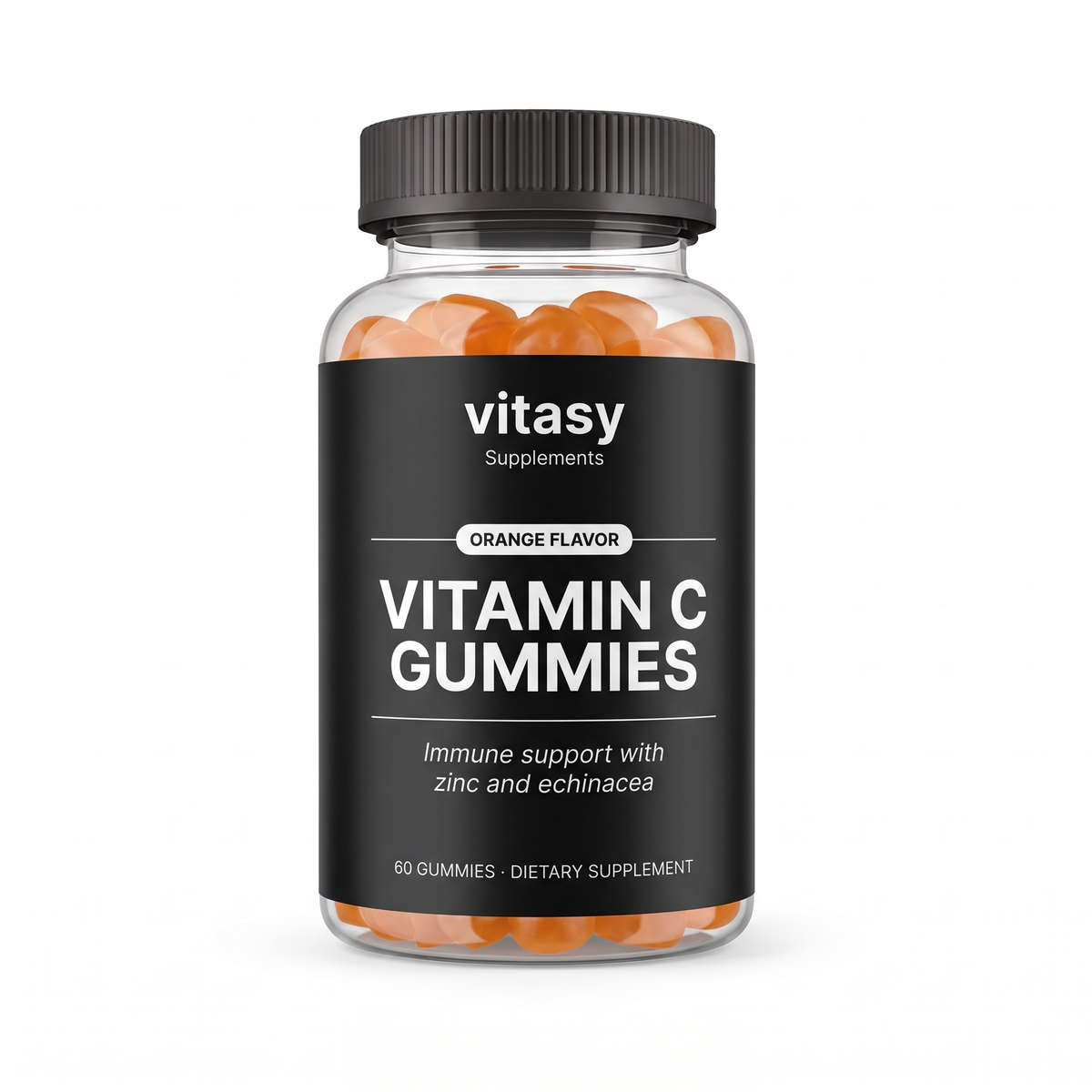 Vitamin C Gummies Orange flavor Vitasy packshot (matte black edition)