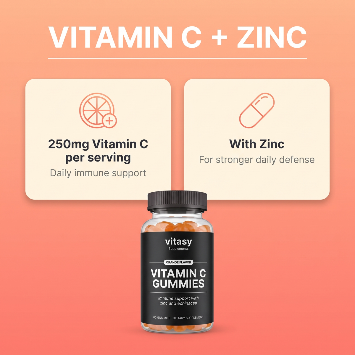 Vitamin C Gummies - Vitamin C + Zinc infographic