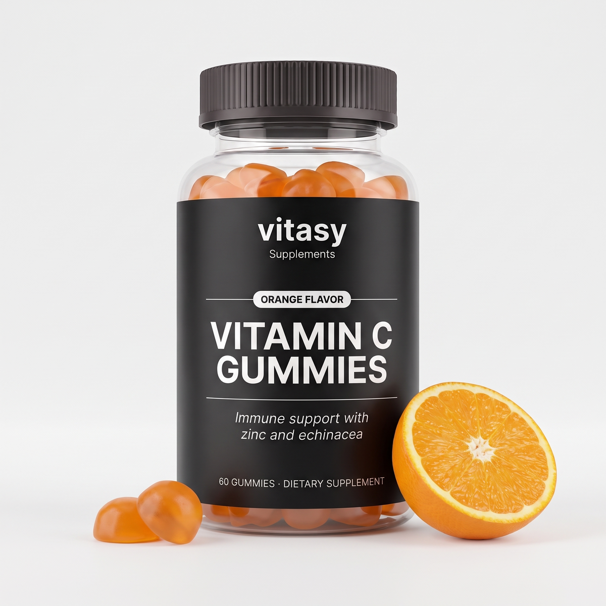Vitamin C Gummies v8 — Orange hero, single bottle on white, slot 7