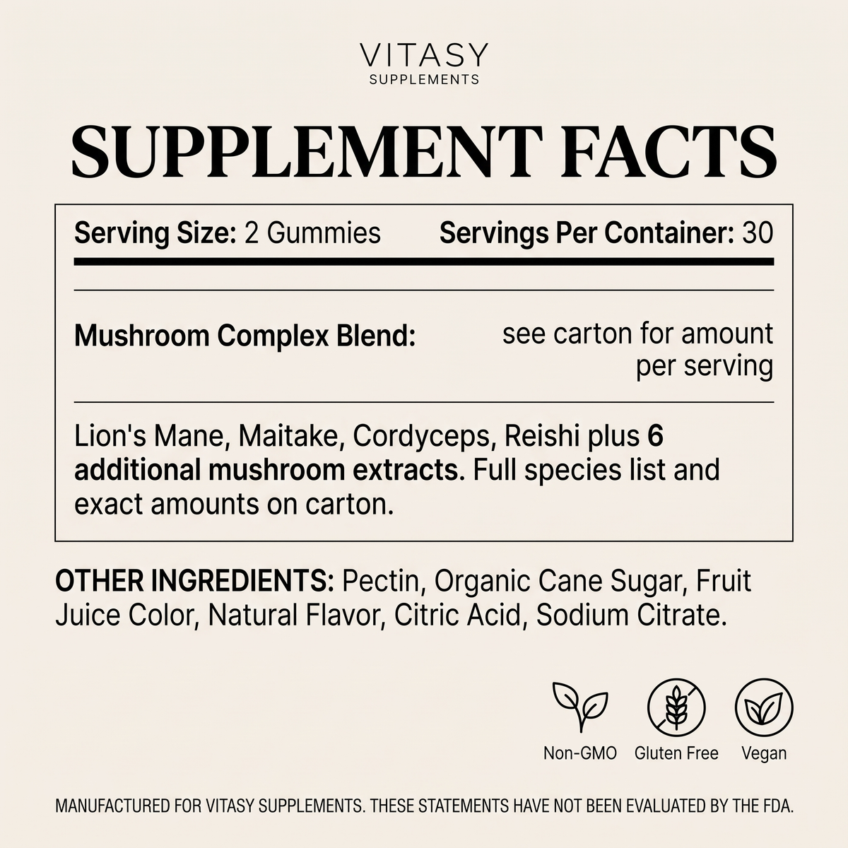 Mushroom Gummies v9 - Supplement Facts