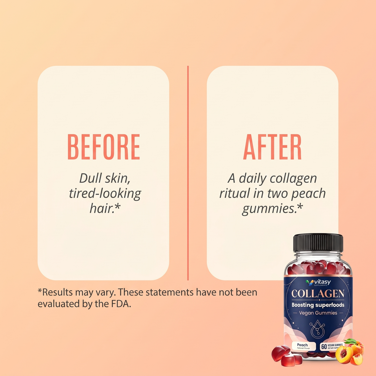 Collagen Gummies Peach - Before after