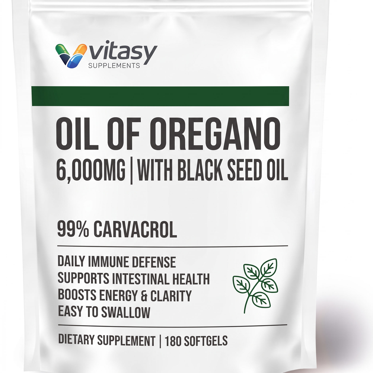 Oil of Oregano Vitasy packshot - clinical minimal design