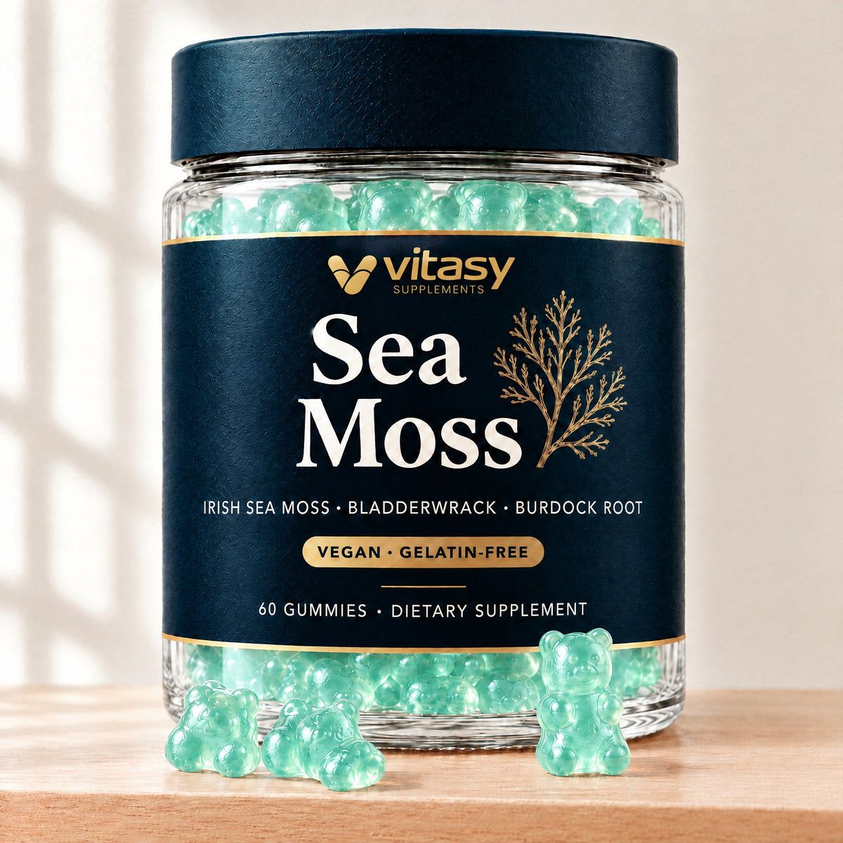 Vitasy Sea Moss Gummies jar, Mint flavor