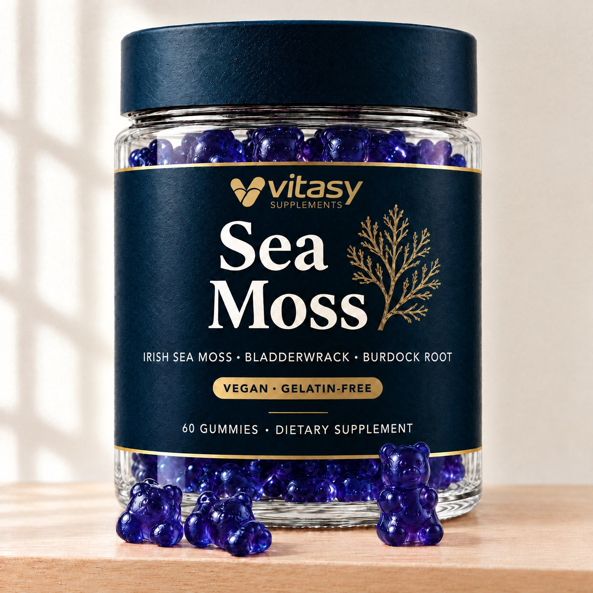 Vitasy Sea Moss Gummies jar, Blueberry flavor
