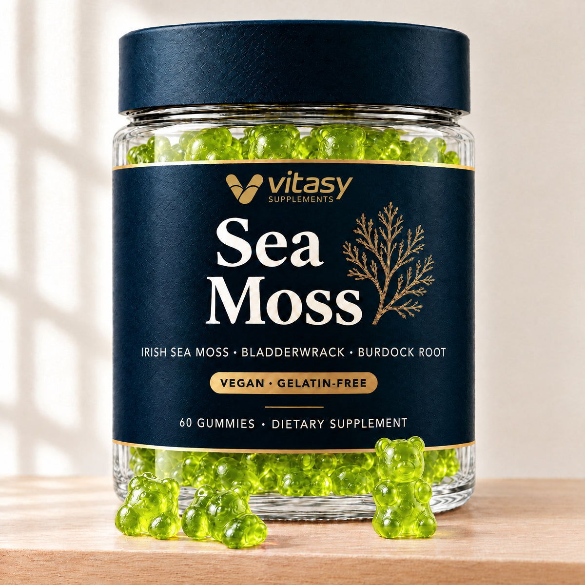 Vitasy Sea Moss Gummies jar, Apple flavor
