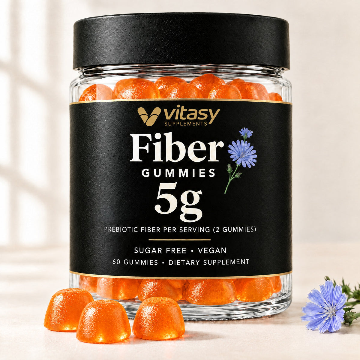 Vitasy Fiber Gummies jar, Orange flavor