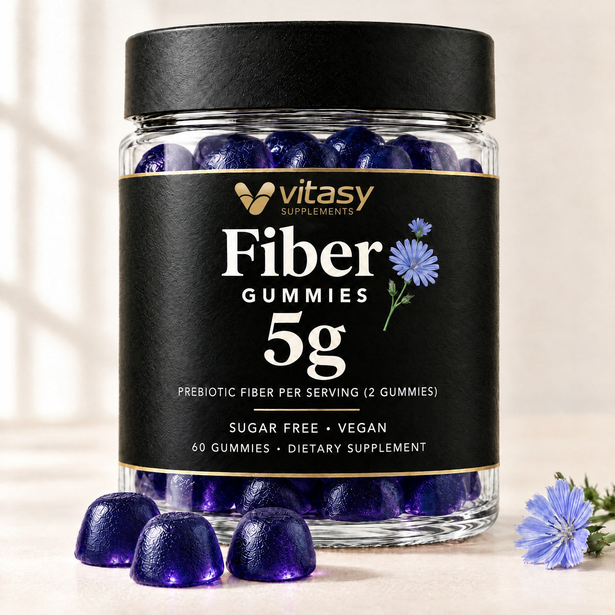 Vitasy Fiber Gummies jar, Blueberry flavor