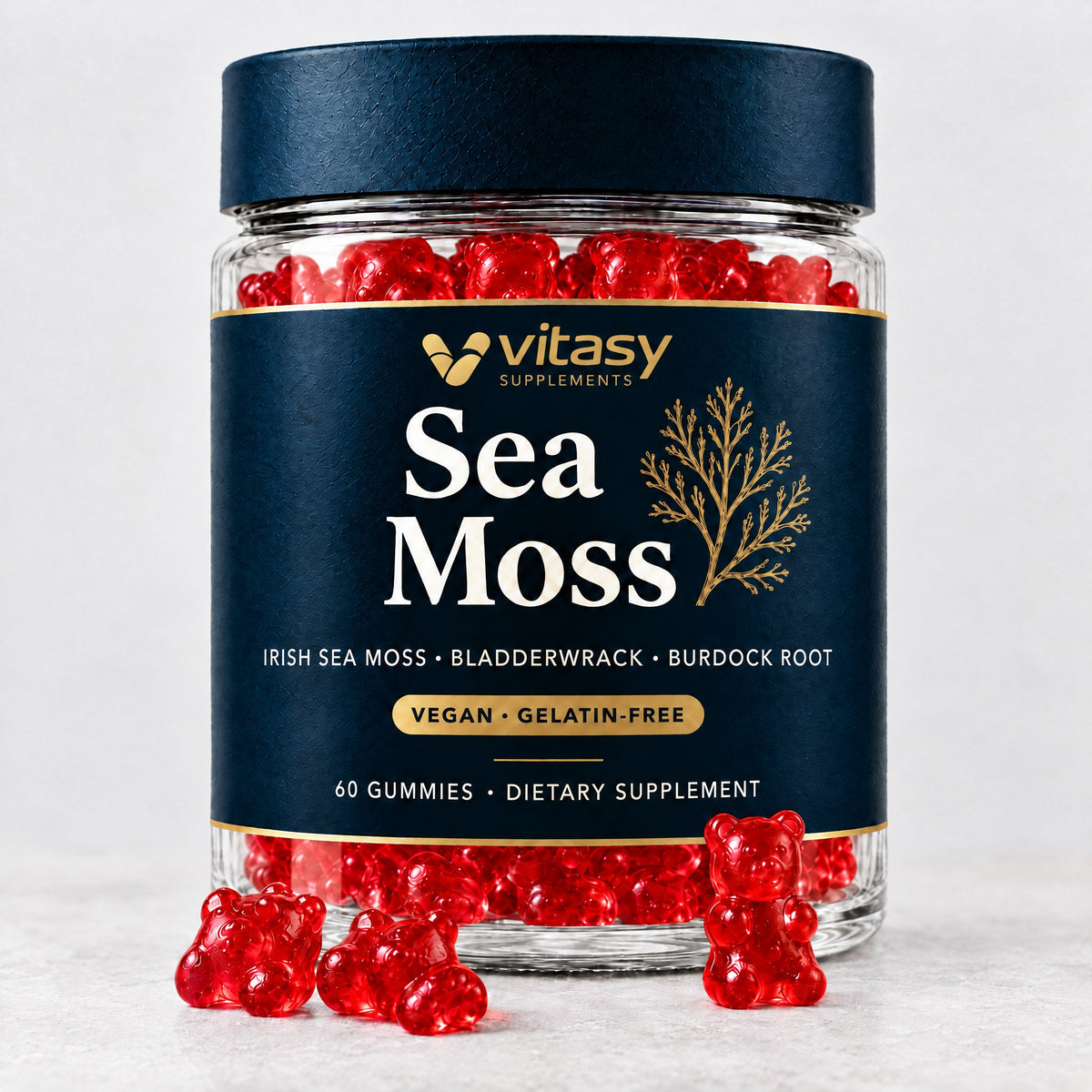 Vitasy Sea Moss Gummies jar, Strawberry flavor