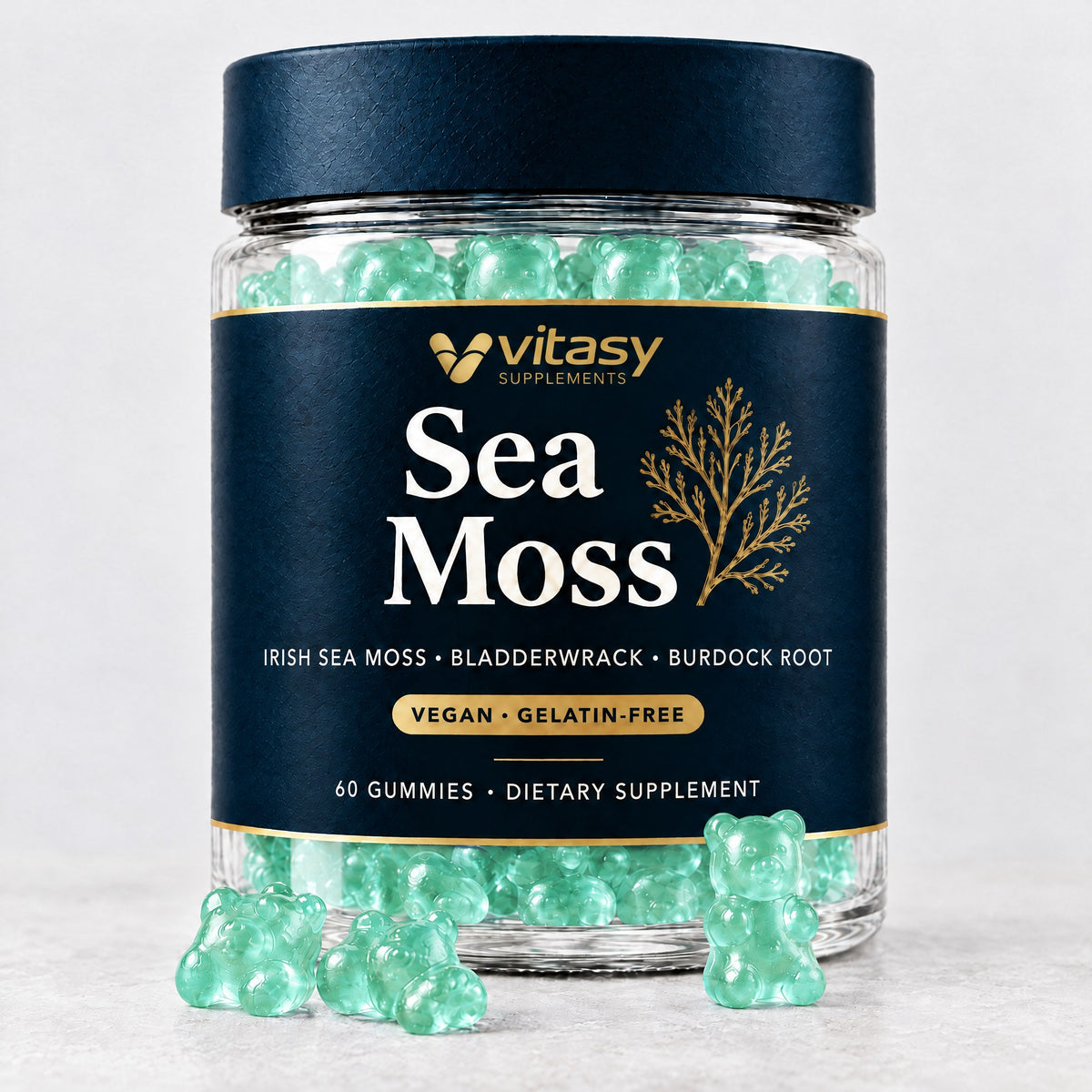 Vitasy Sea Moss Gummies jar, Mint flavor