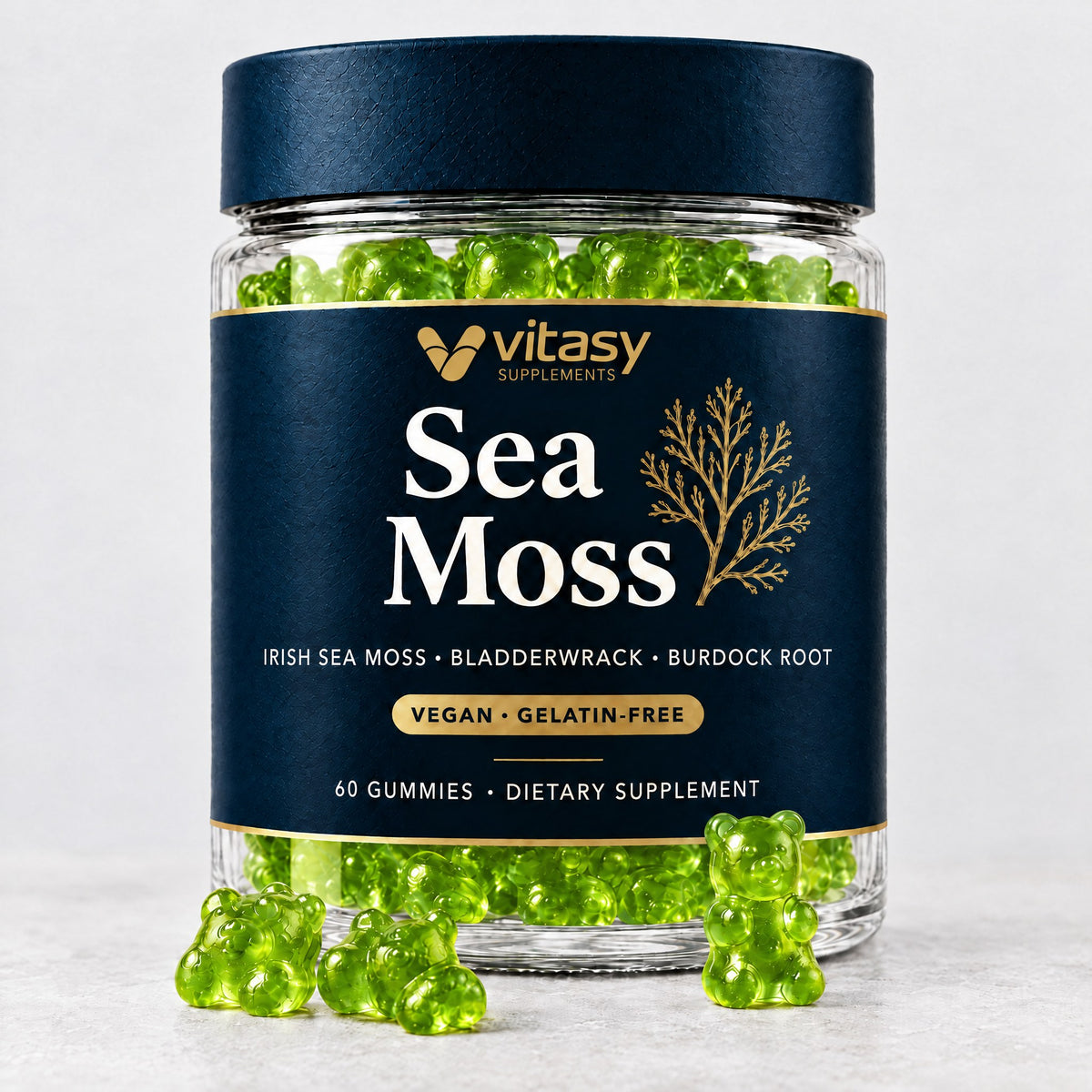 Vitasy Sea Moss Gummies jar, Apple flavor