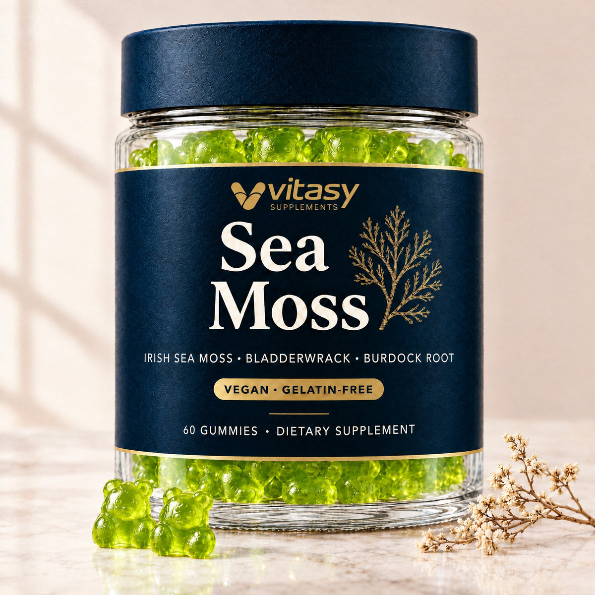 Vitasy Sea Moss Gummies jar, Apple flavor