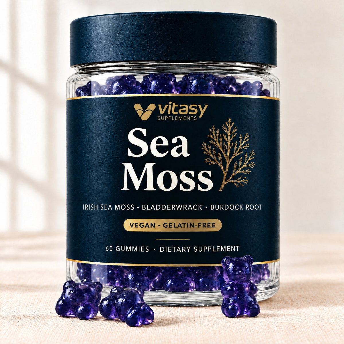 Vitasy Sea Moss Gummies jar, Blueberry flavor