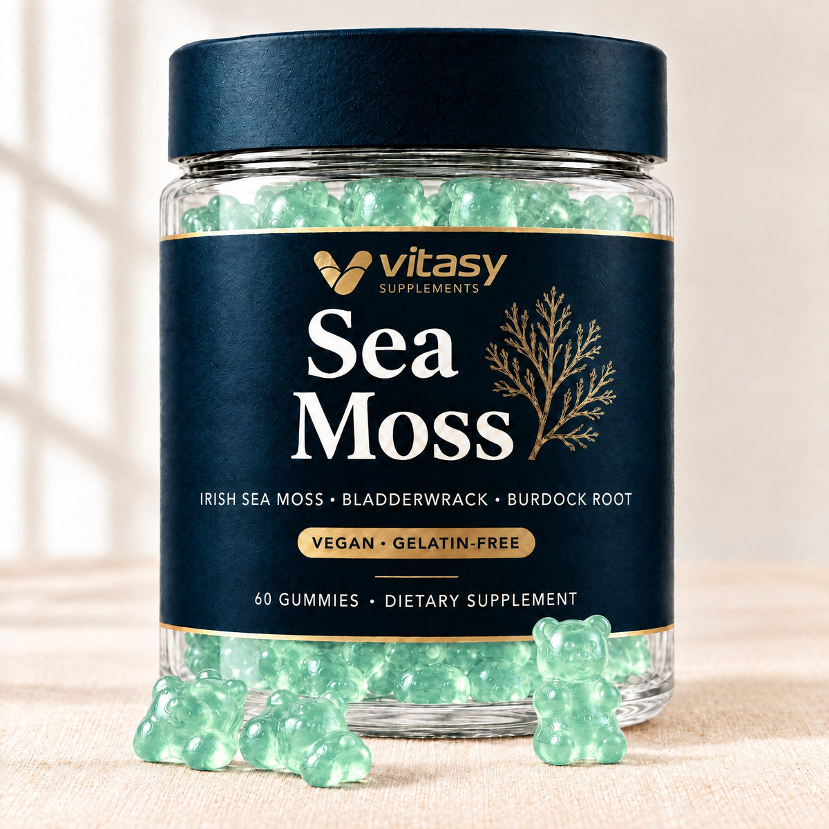 Vitasy Sea Moss Gummies jar, Mint flavor