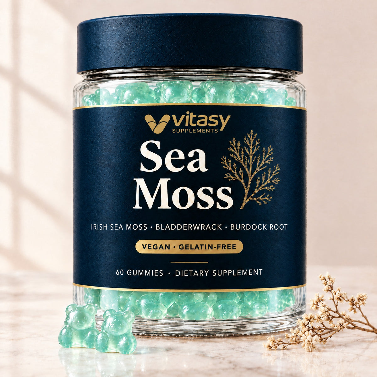 Vitasy Sea Moss Gummies jar, Mint flavor