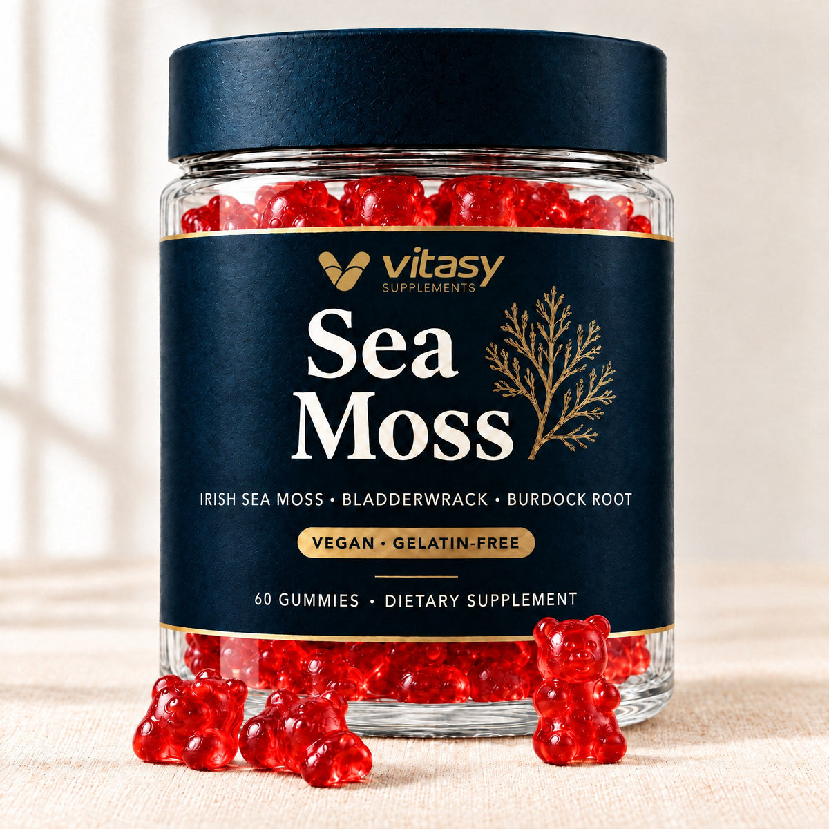 Vitasy Sea Moss Gummies jar, Strawberry flavor