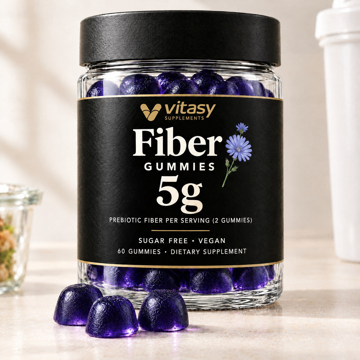 Vitasy Fiber Gummies jar, Blueberry flavor