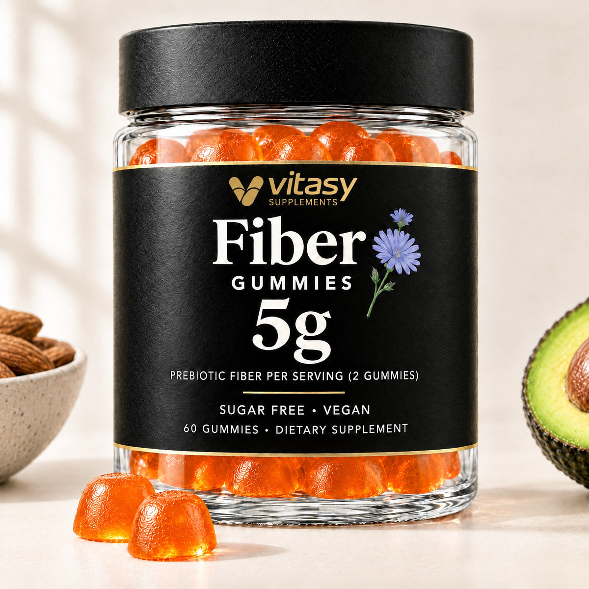 Vitasy Fiber Gummies jar, Orange flavor