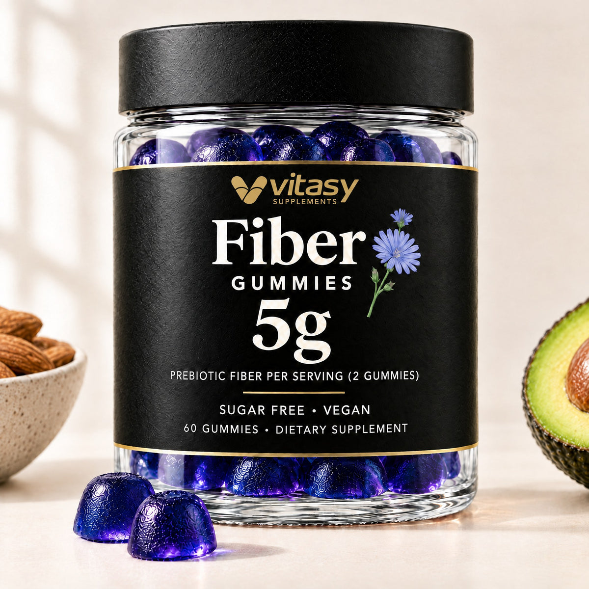 Vitasy Fiber Gummies jar, Blueberry flavor