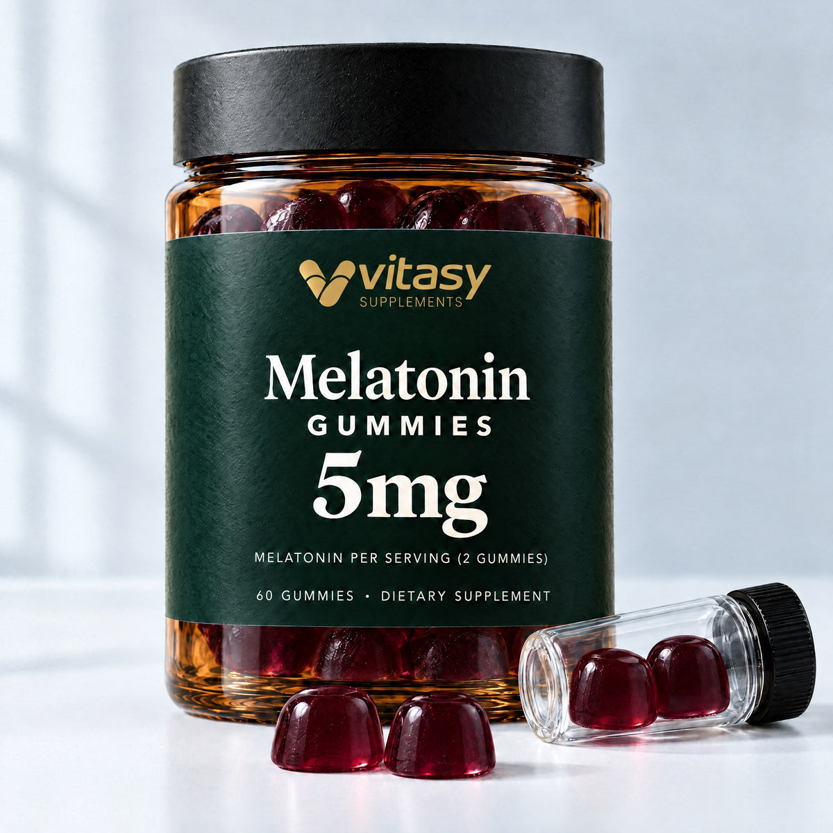 Vitasy Melatonin Gummies jar, Cherry flavor