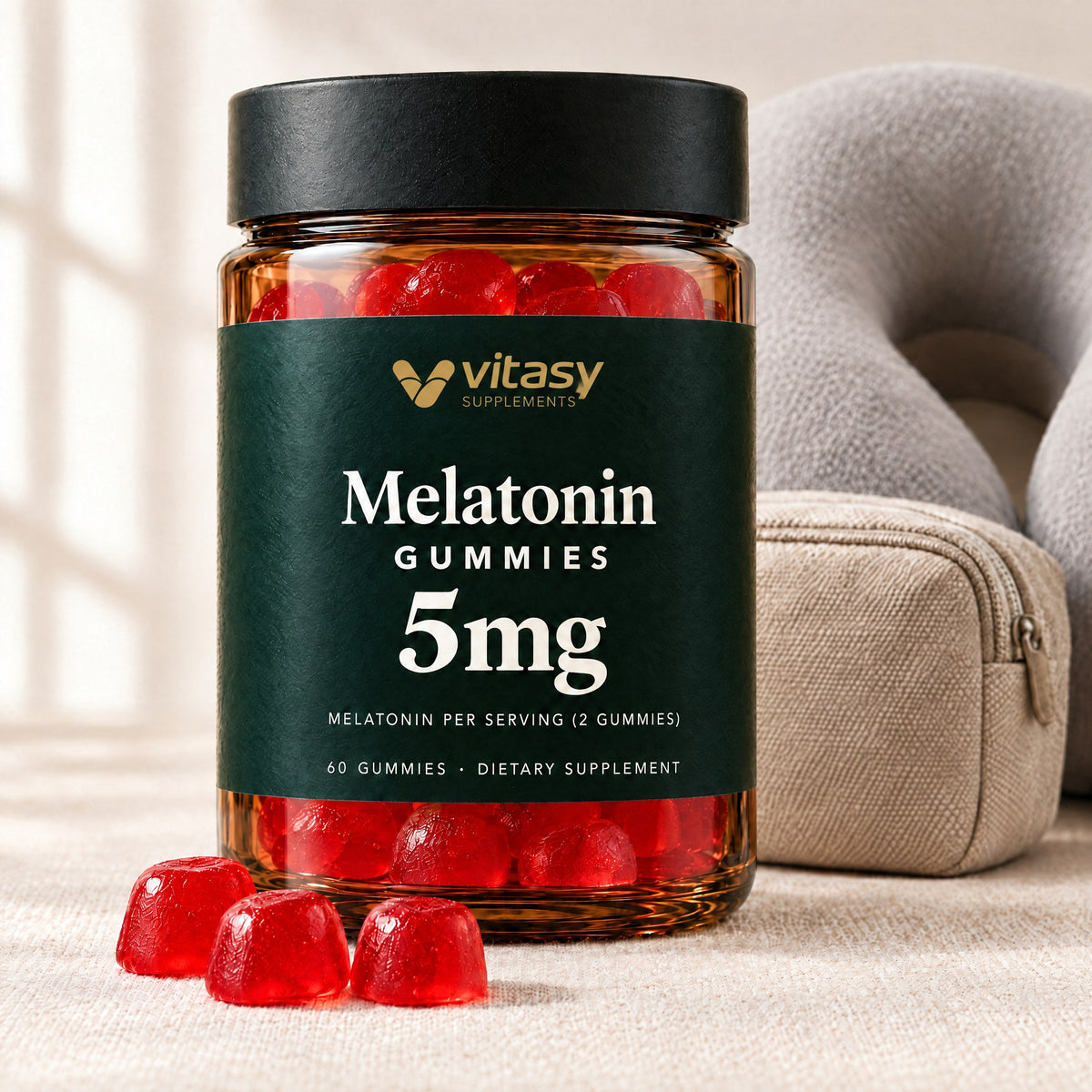 Vitasy Melatonin Gummies jar, Strawberry flavor