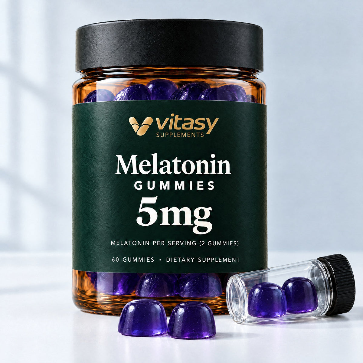 Vitasy Melatonin Gummies jar, Blueberry flavor