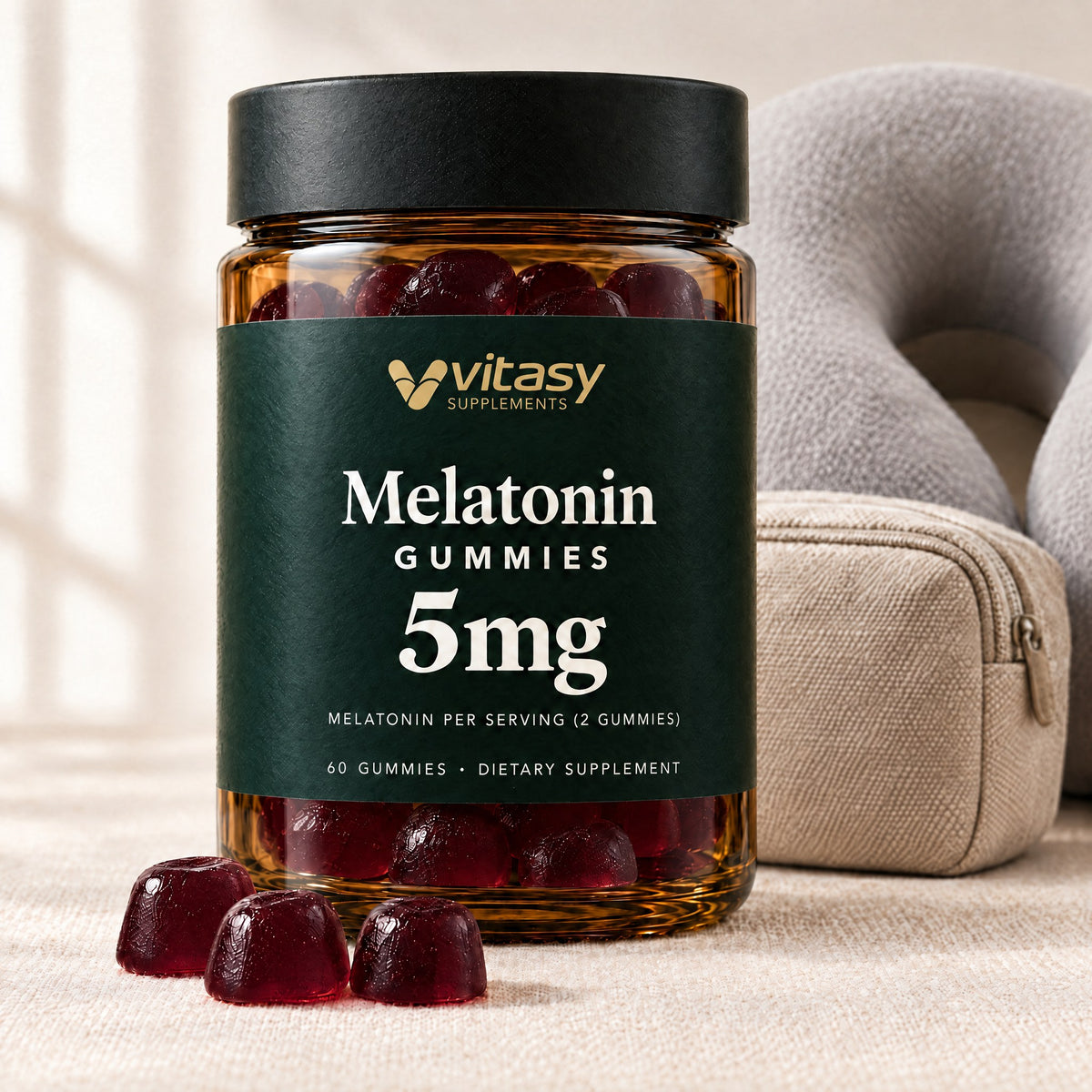 Vitasy Melatonin Gummies jar, Cherry flavor