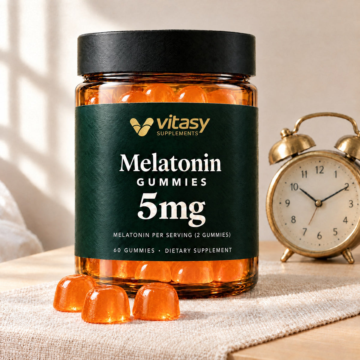 Vitasy Melatonin Gummies jar, Orange flavor