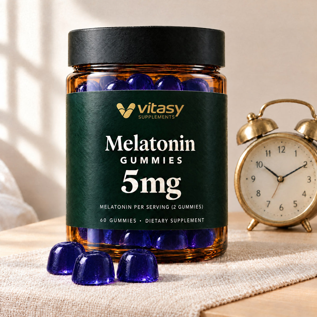 Vitasy Melatonin Gummies jar, Blueberry flavor