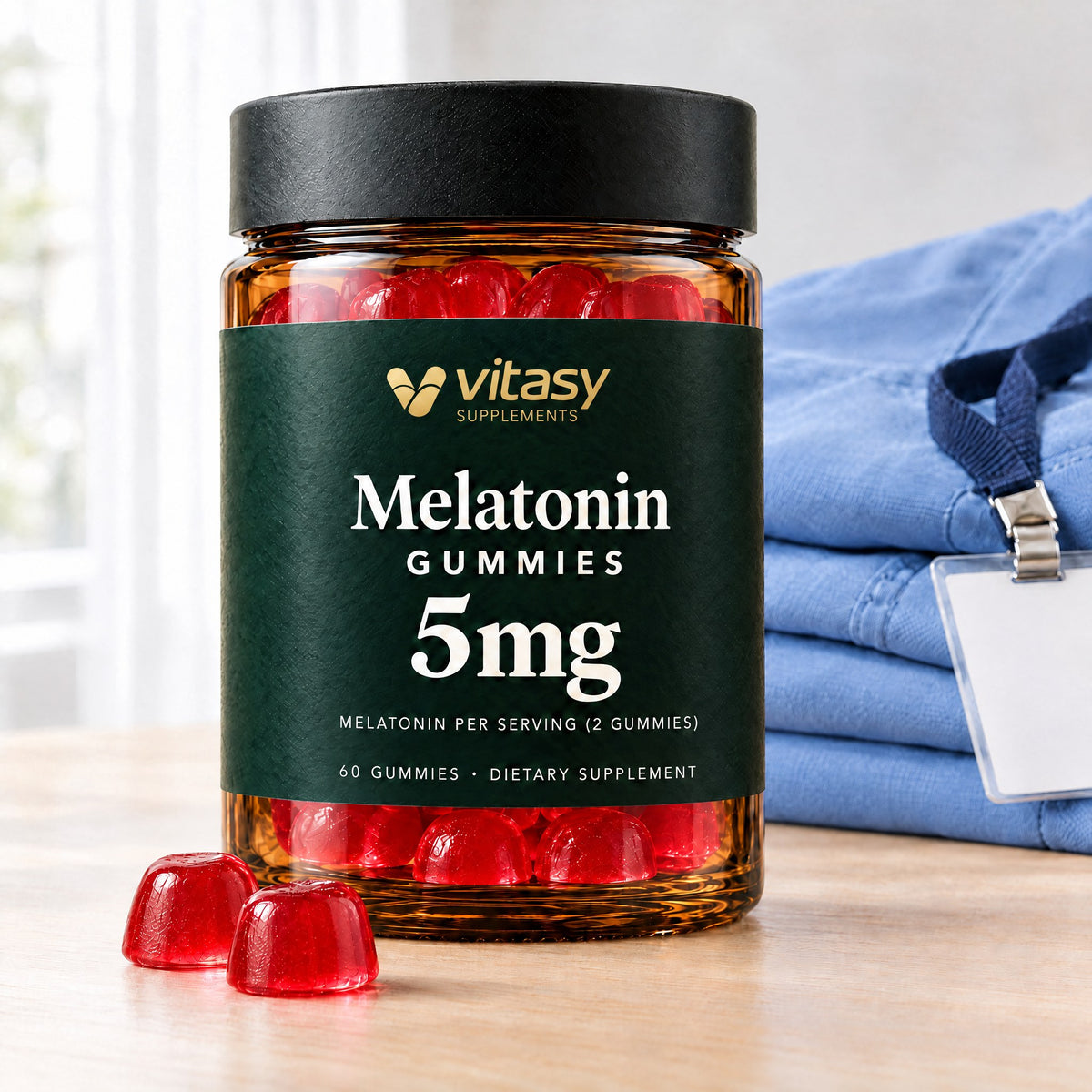 Vitasy Melatonin Gummies jar, Strawberry flavor