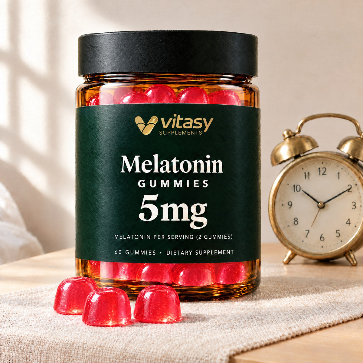 Vitasy Melatonin Gummies jar, Strawberry flavor