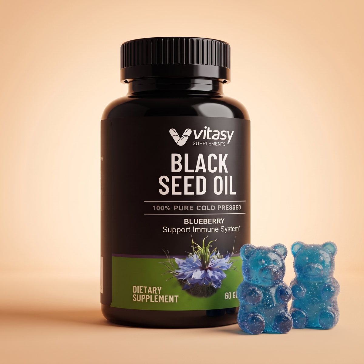 Black Seed Oil Gummies for Immune Strength and Comfortable Digestion - 1000mg Cold Pressed Nigella Sativa Oil Per Serving - 60 Gummies