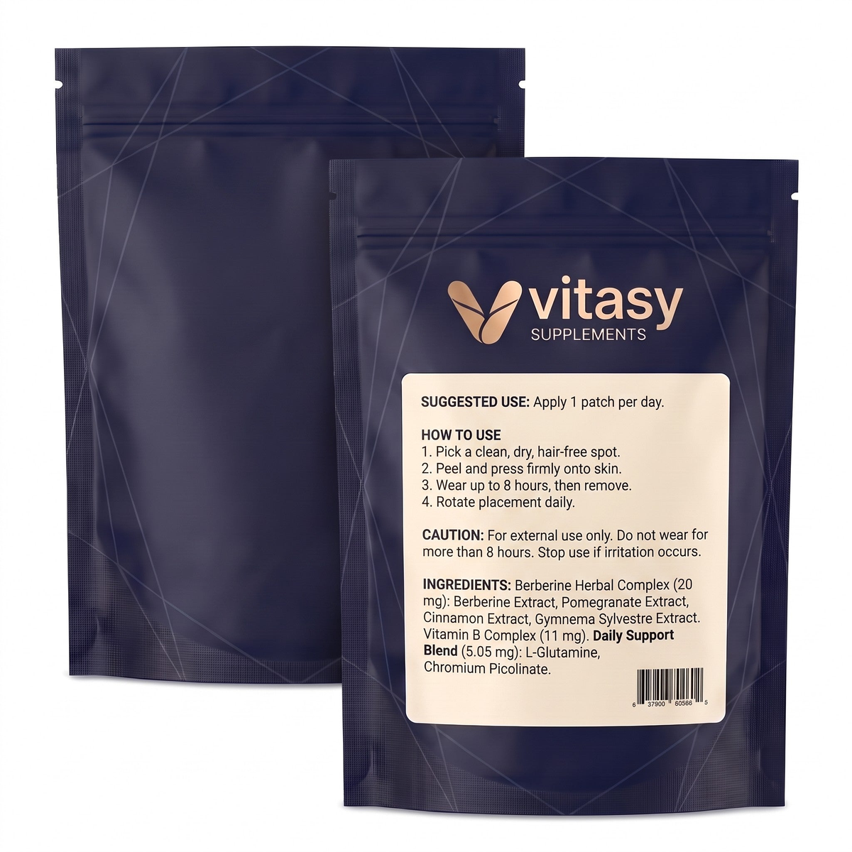 Back of the Vitasy Berberine Patches pouch