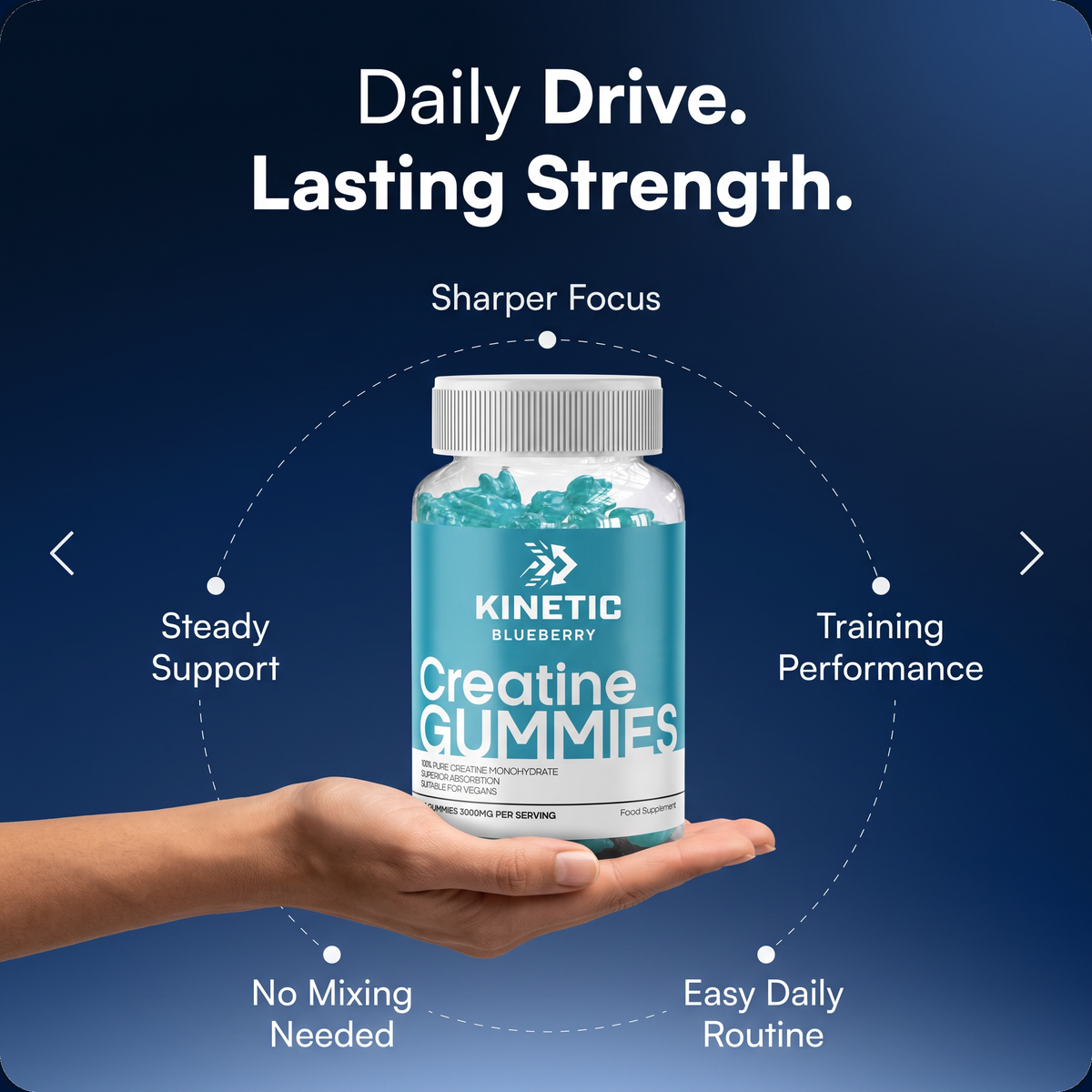 Creatine Gummies - Everyday Strength for People Who Train - 3000mg Creatine Monohydrate Per Serving - Vegan Chewables