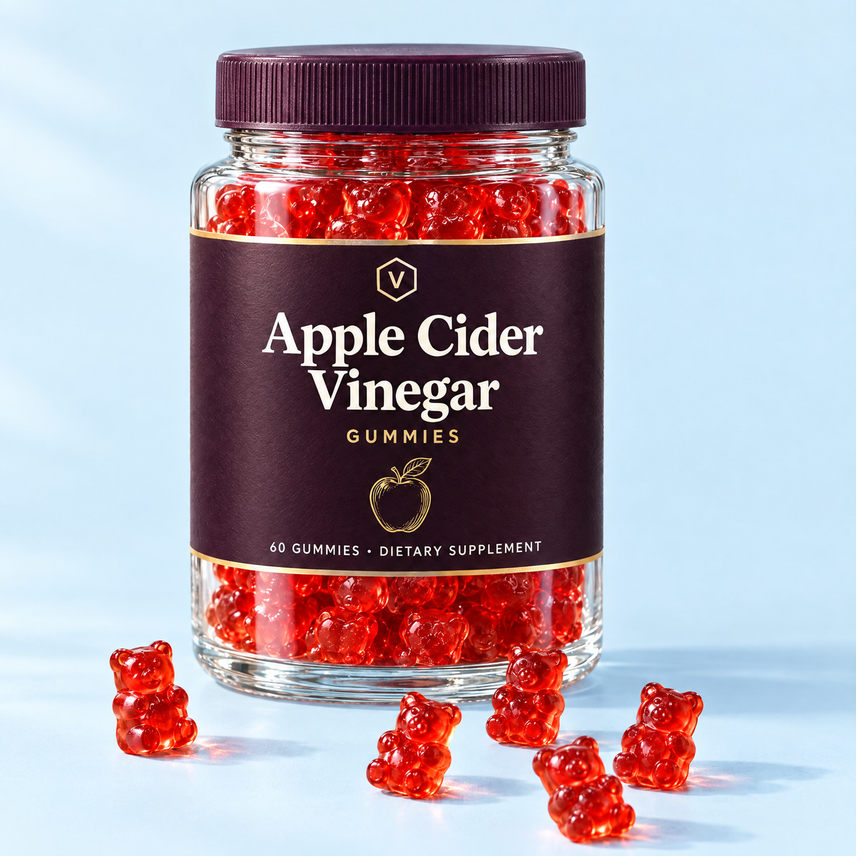 Vitasy Apple Cider Vinegar Gummies jar with red gummy bears