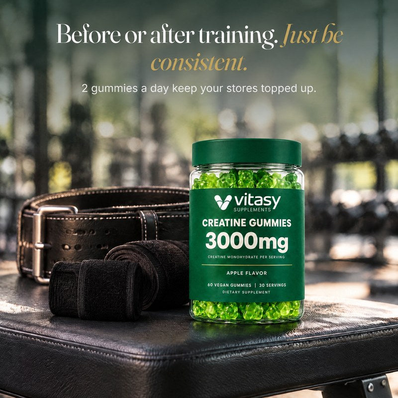 Before or after training, just be consistent: 2 gummies a day keep your stores topped up
