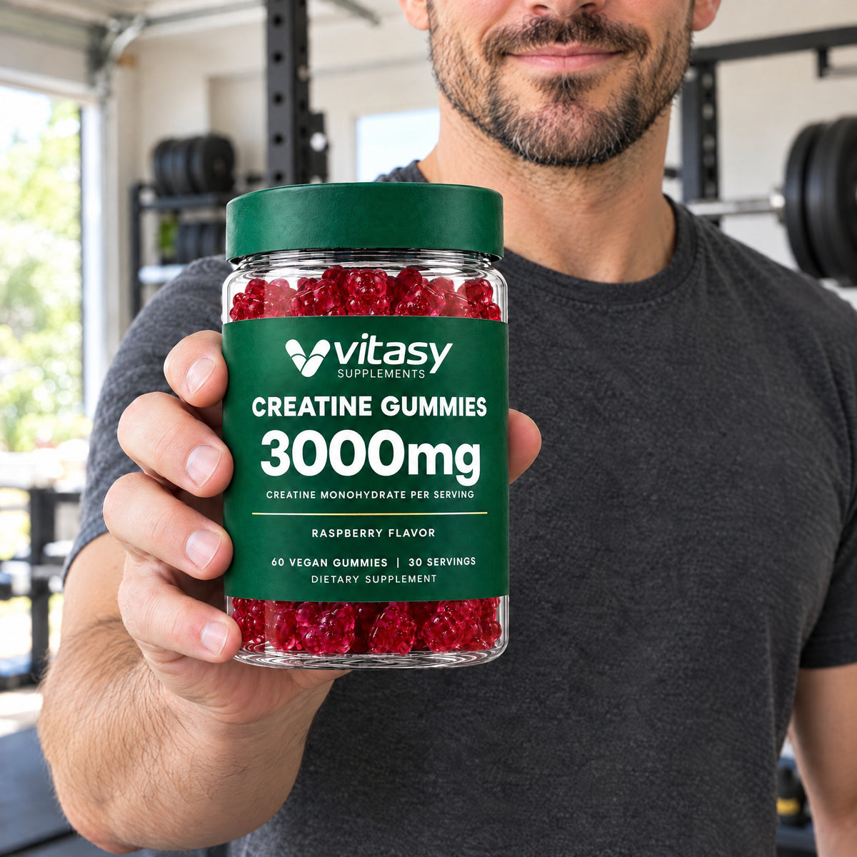 Vitasy Creatine Gummies jar, Raspberry flavor